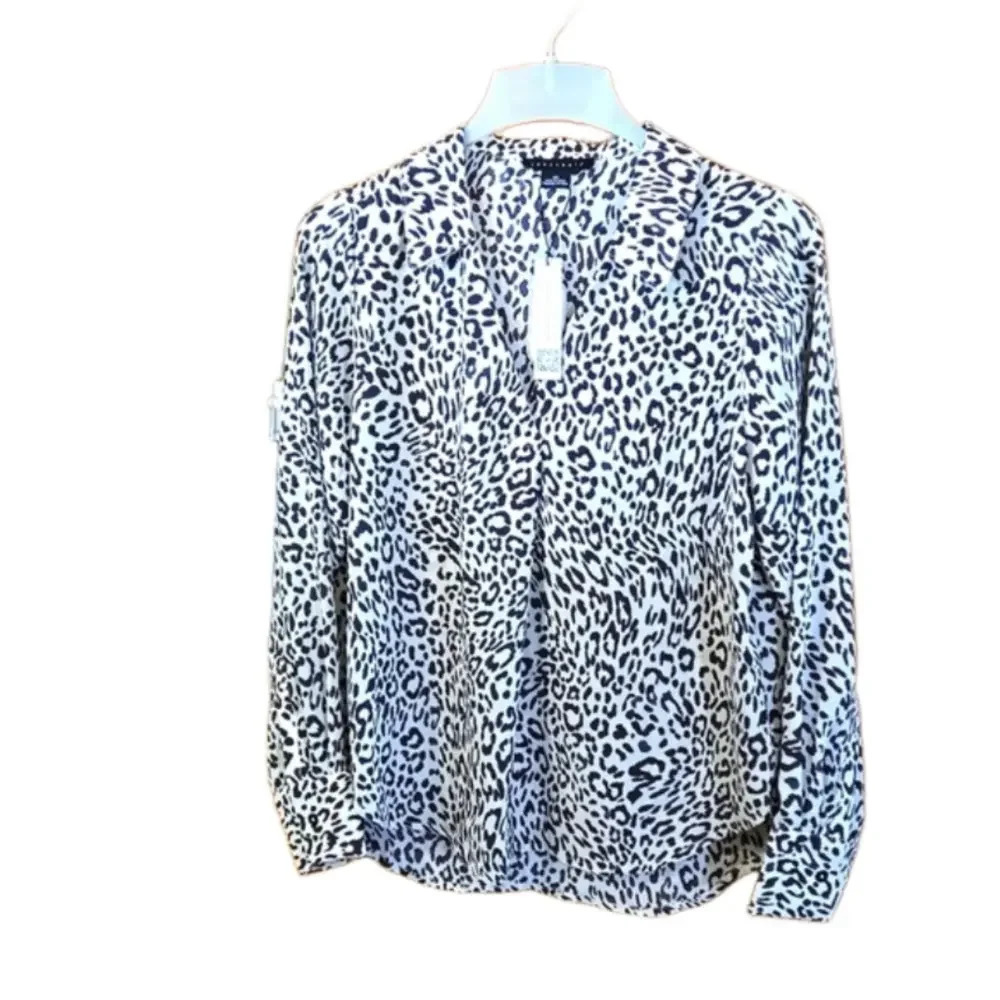 Sanctuary Johnny B&W Animal Print V-neck Long Sleeve Top Women size XS